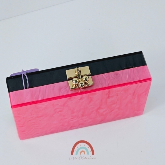 New! Jill & Ally Two Tone Black Barbie Pink Convertible Party Evening Clutch - Picture 12 of 15